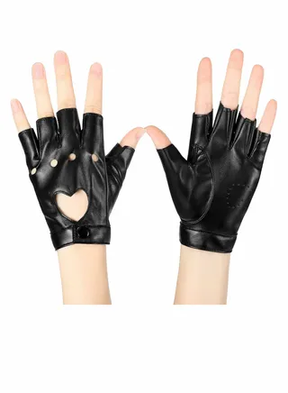 Punk Half Finger Gloves, PU Leather Performance Gloves 