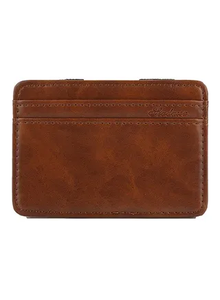 Faux Leather Slim Bi-Fold Money Clip Dark Brown 