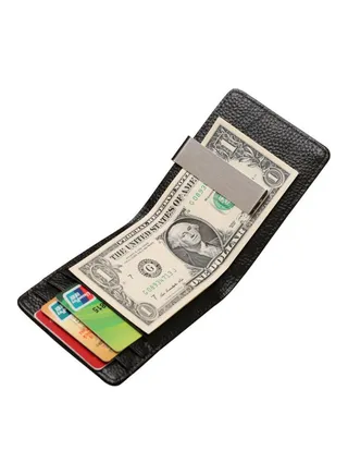 Leather Wallet Money Clip Black 