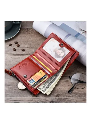 Zipper Detail Leather Wallet Red 