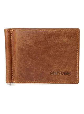Zipper Detail Leather Wallet Brown 