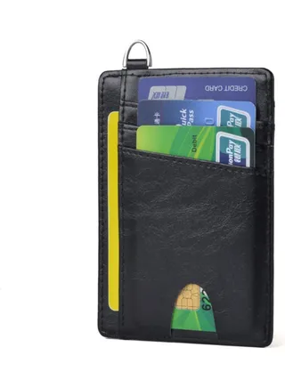 Leather Card Holder Money Clip Black 