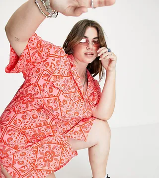 ASOS DESIGN Curve bowling shirt dress in bright bandana print