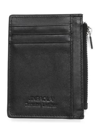 Zipper Detail Leather Wallet Black 