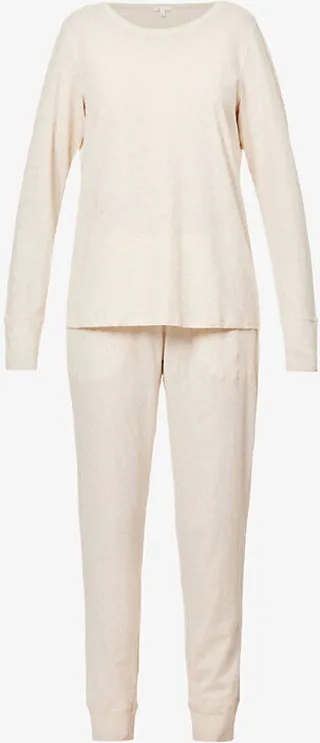 kin Womens Oatmeal Heather Cassandra Marl-pattern Organic-cotton Pyjamas