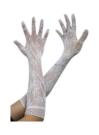 Stretch Lace Opera Elbow Gloves White 