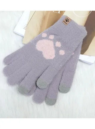 Women's Warm Winter Plush Thick Windproof Cartoon Cute Student Wool Gloves 