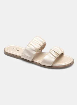 Ruched Double Strap Flat Sandals Gold 