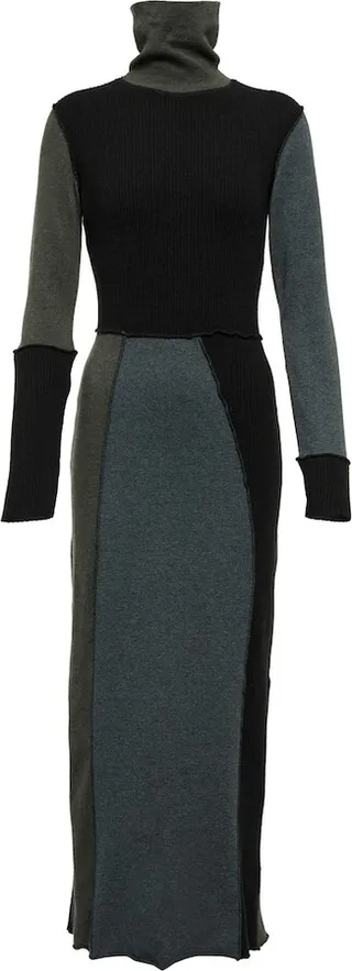 Colorblocked cotton and wool midi dress