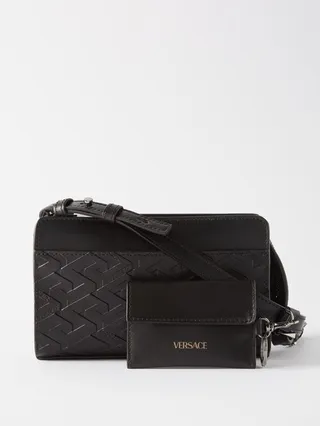 La Greca-embossed Leather Cross-body Bag