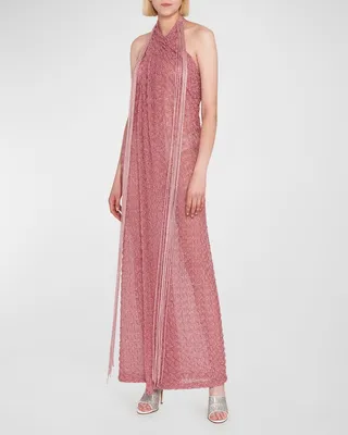 Metallic Textured Fringe Crossover Halter Cover Up
