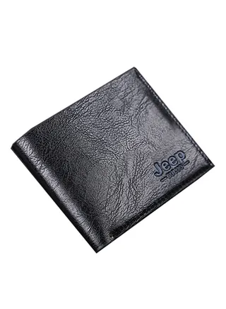 Short Bifold Synthetic Leather Wallet With Credit Card Holder Black 