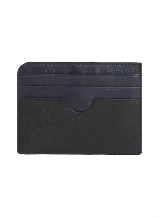 Men's Leather Logo Credit Card Holder -  Saffiano leather, Black 
