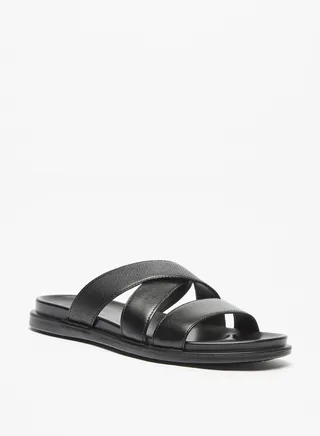 Solid Slip-On Cross Strap Sandals
