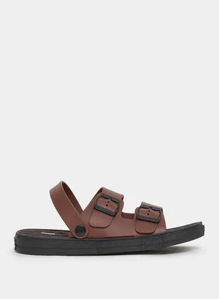 Buckle Double Strap Sandal with Back Strap