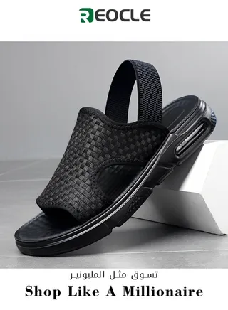Men's Sandals WovenSoft Sole Black Woven Summer Sandals Hiking Beach Sport Outdoor Sandals Outdoor Leather Closed Toe Beach Shoes 