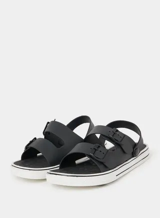 Buckle Double Strap Sandal with Back Strap