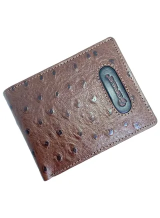 Force Genuine Leather Wallet 866C Ostrich Combo (Brown Black) by Milano Leather 
