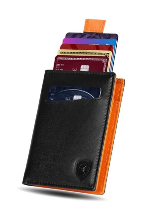 RFID  Leather Minimalist Bifold Wallet For Men Orange black 