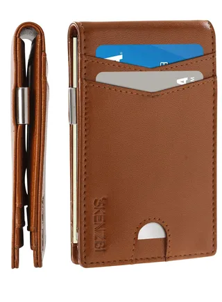 Slim Wallets for Men with Money Clip RFID Blocking Bifold Tan 