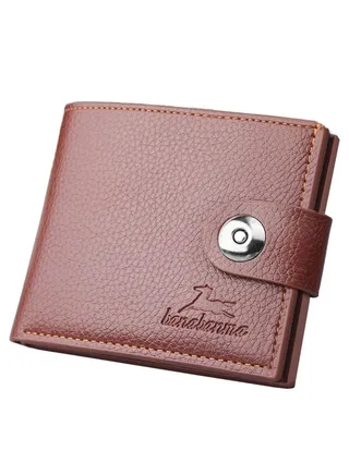 Leather Mens Wallet with Lock Button，Fashion Wallet with 7 Card Slots Multi-Card Large -Capacity Card Bag Coffee 