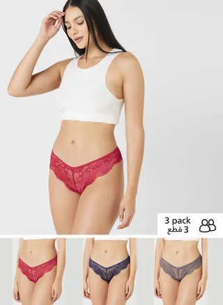 3 Pack Lace Cheeky Briefs