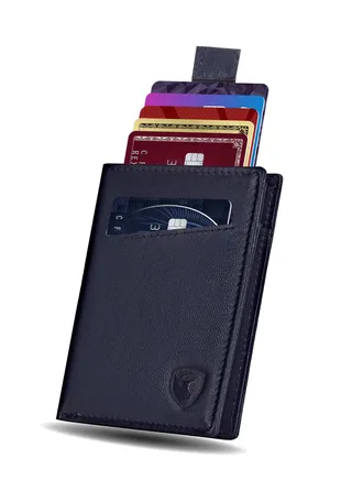 RFID  Leather Minimalist Bifold Wallet For Men  Blue 