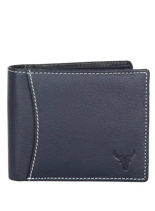 Blue Leather Wallet for Men I 6 Credit/Debit Card Slots I 2 Currency Compartments I 1 ID Window I 2 Secret Compartments I 1 Coin & Zip Pocket 
