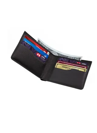 Slim Wallet for Men Genuine Leather Bifold Rfid Protected Purse Black 