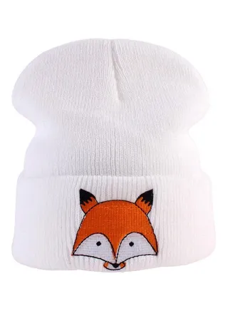 Fox Pattern Warm Beanie White/Orange 