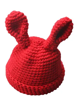 Cute Rabbit Ear Design Knitted Beanie Red 