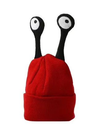 Cute Insect Tentacle Eyes Design Beanie Red/Black 