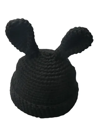 Cute Rabbit Ear Design Knitted Beanie Black 