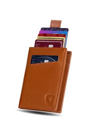 RFID  Leather Minimalist Bifold Wallet For Men  Tan 