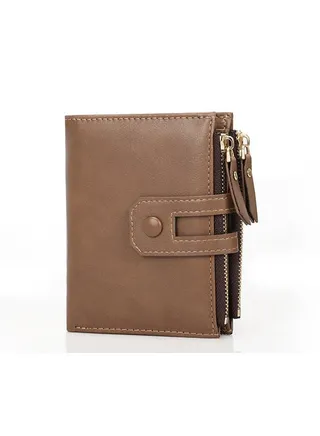 Casual Leather Card  Small Zipper Around Wallet Coffee 