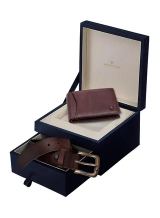 WildHorn Gift Leather Wallet Belt Combo New Bombay Brown 