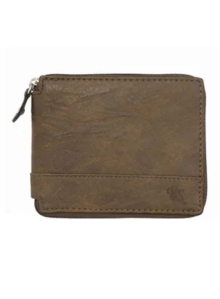 Zipper Bifold Leather Wallet Brown 