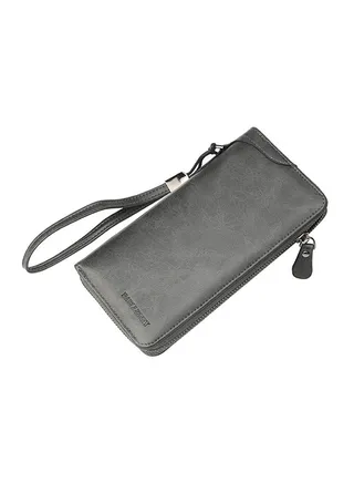 PU Leather Sling Zipper Long Wallet Grey 