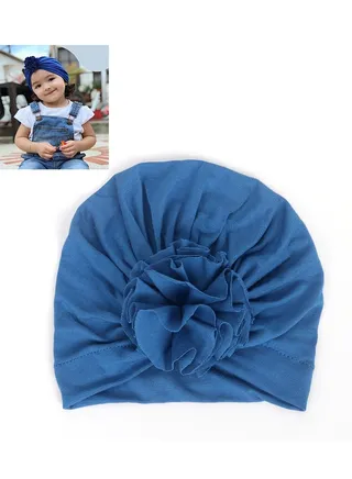Children's Pleated Multi-Color Floral Hat Blue 