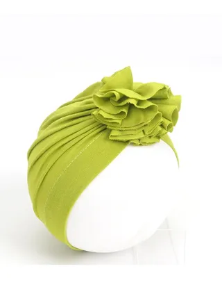 Children's Pleated Multi-Color Floral Hat Avocado Green 