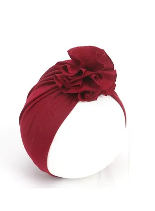 Children's Pleated Multi-Color Floral Hat Jujube Red 