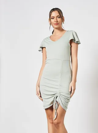V-Neck Bodycon Dress Green 