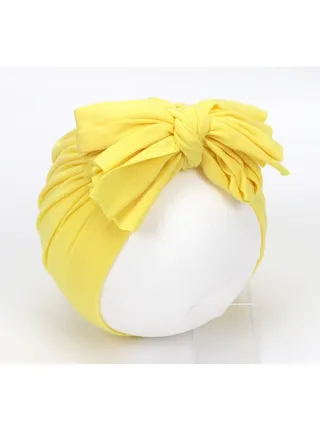 Newborn Cotton Bowtie Pullover Hat Yellow 