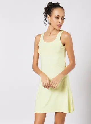 Women's Casual Polyester Blend Sleeveless Mini Tank Knit Dress With Scoop Neck 35 Lime 