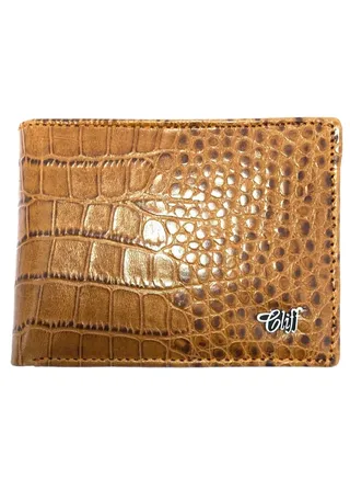 Cliff Genuine Leather Wallet 919C Croco Combo (Tan) by Milano Leather 