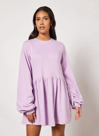 Balloon Sleeve Sweater Dress Lavender 