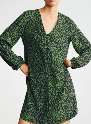 Printed Crepe Dress Green 