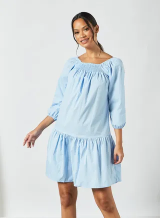Gathered Hem Mini Dress Blue 