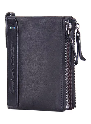 Leather Wallet  With Double Zipper Black 