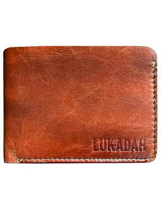 Lukadah Classic Handcrafted Bi-Fold Genuine Full Grain Animal Hide Real Crazy Horse Leather Wallet for Men's (Burgundy Tan) 